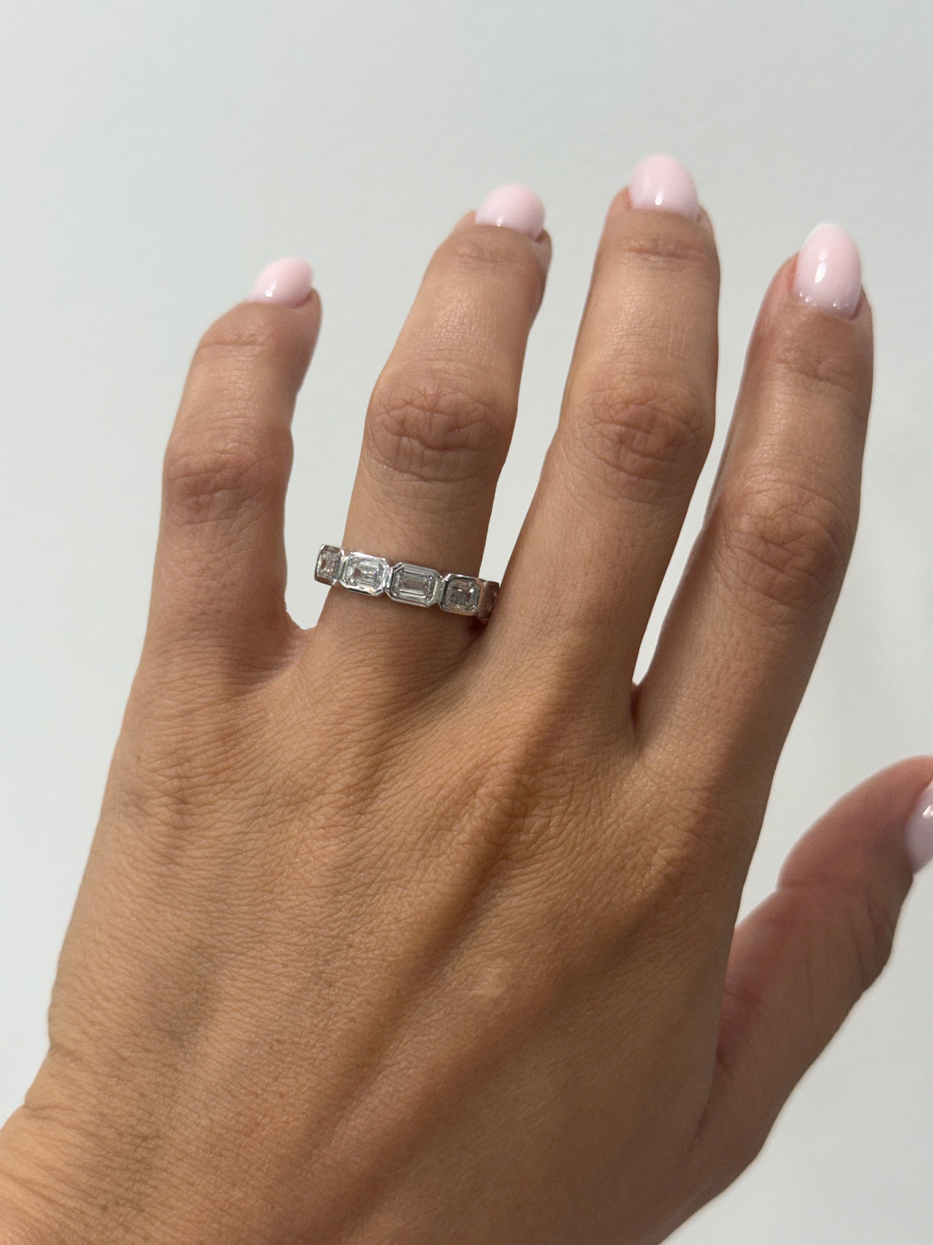 Bezeled East to West Lab Emerald Cut Band