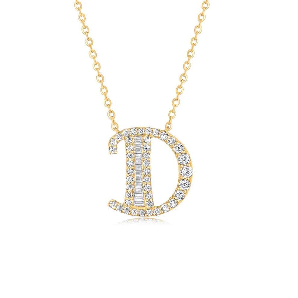 Baguette Diamond Initial Necklace