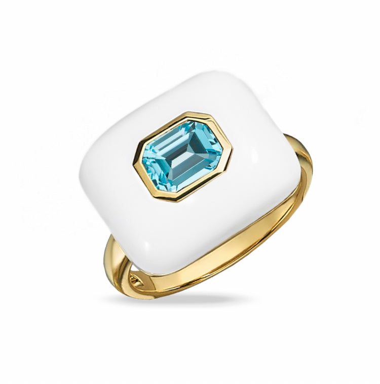 18k Blue Topaz with Agate ring