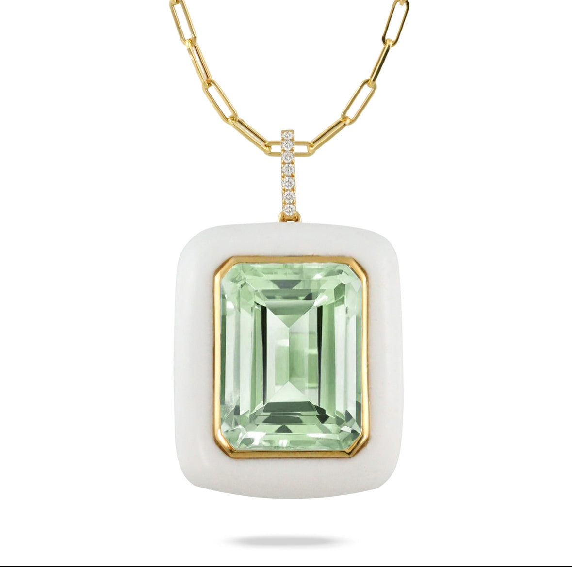 18k Green Amethyst with Agate Bezeled Necklace