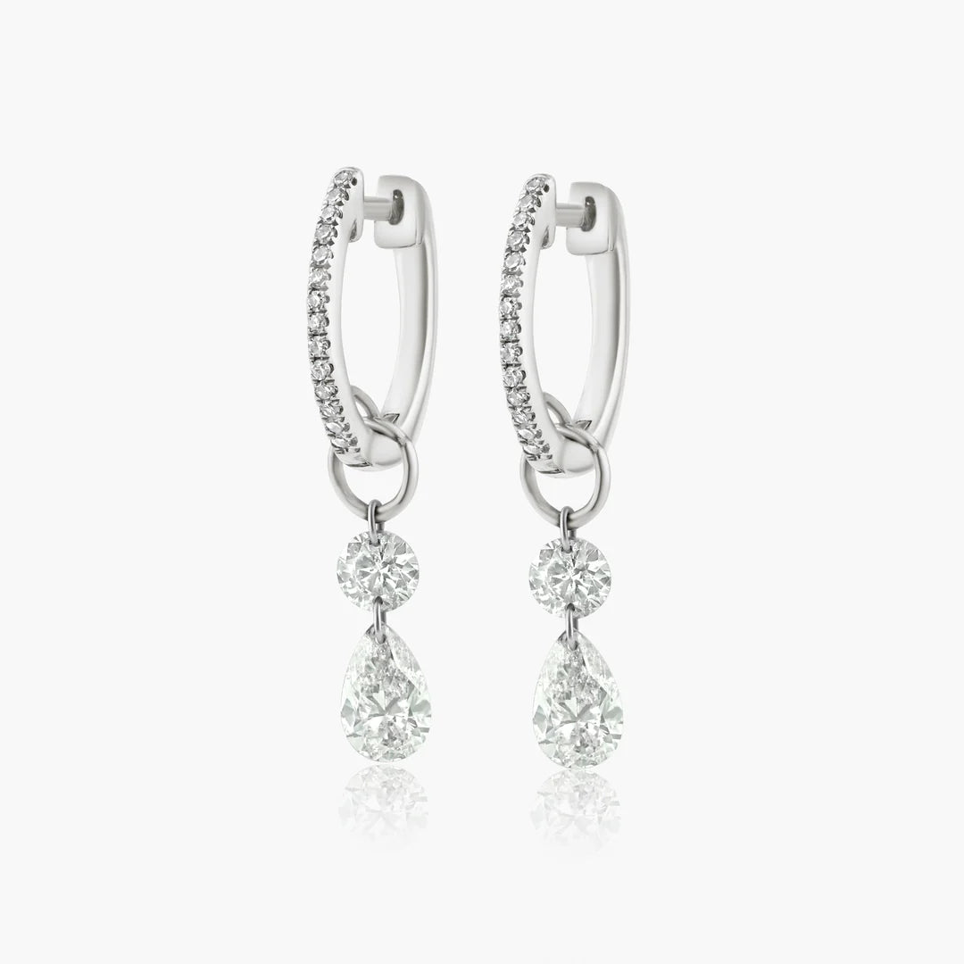 Drop Drilled Round + Pear Diamond Huggie
