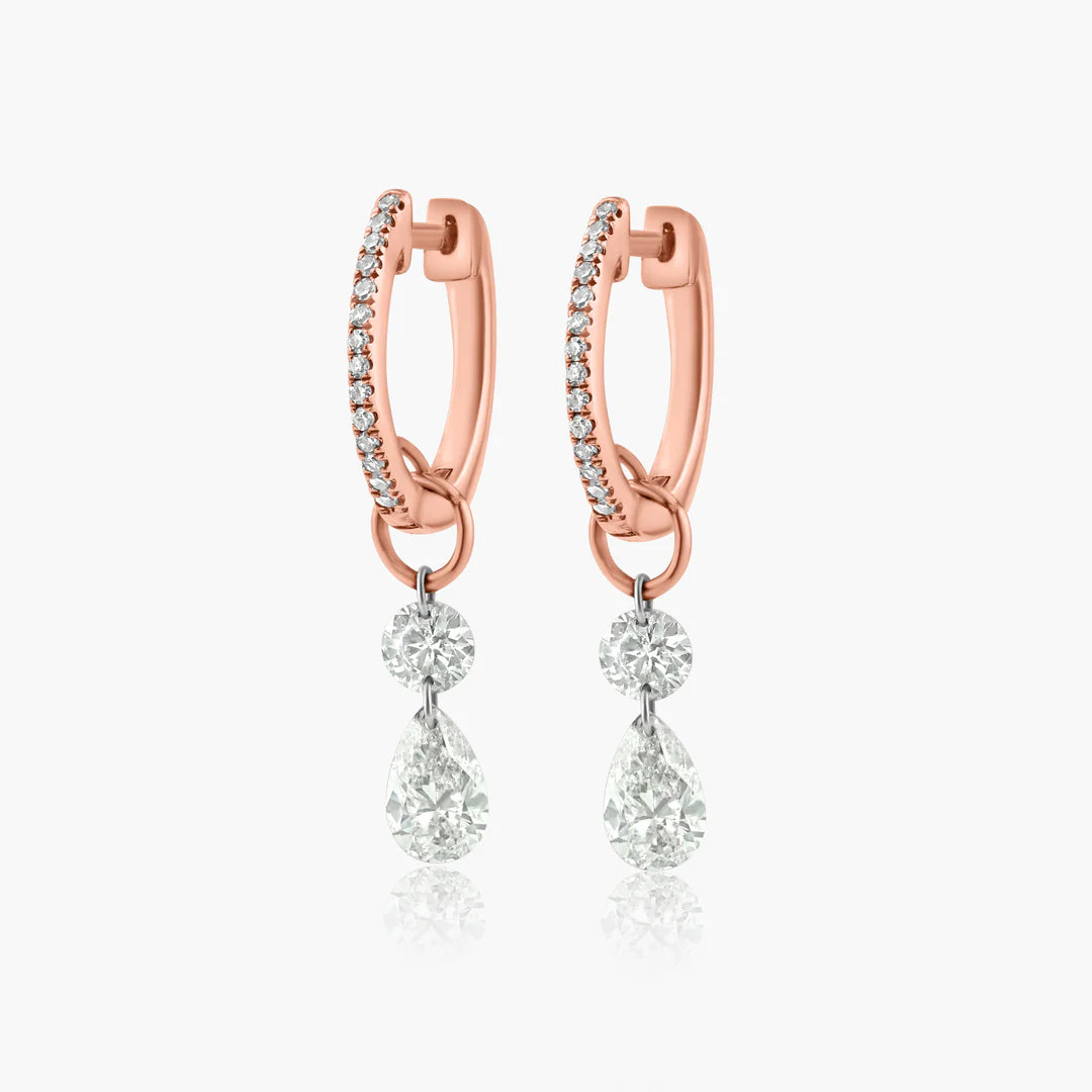 Drop Drilled Round + Pear Diamond Huggie