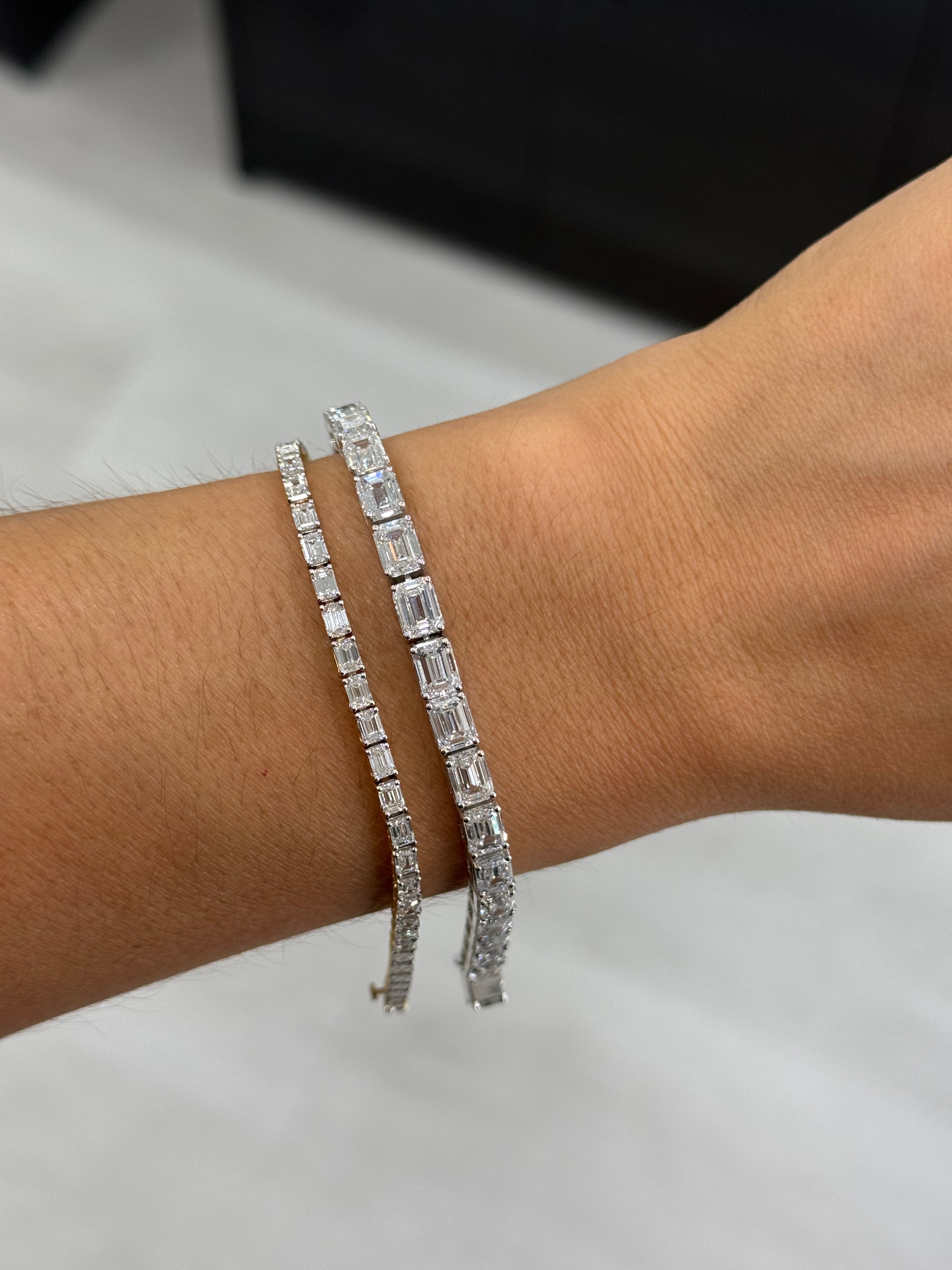 East to West Emerald Cut Lab Tennis Bracelet