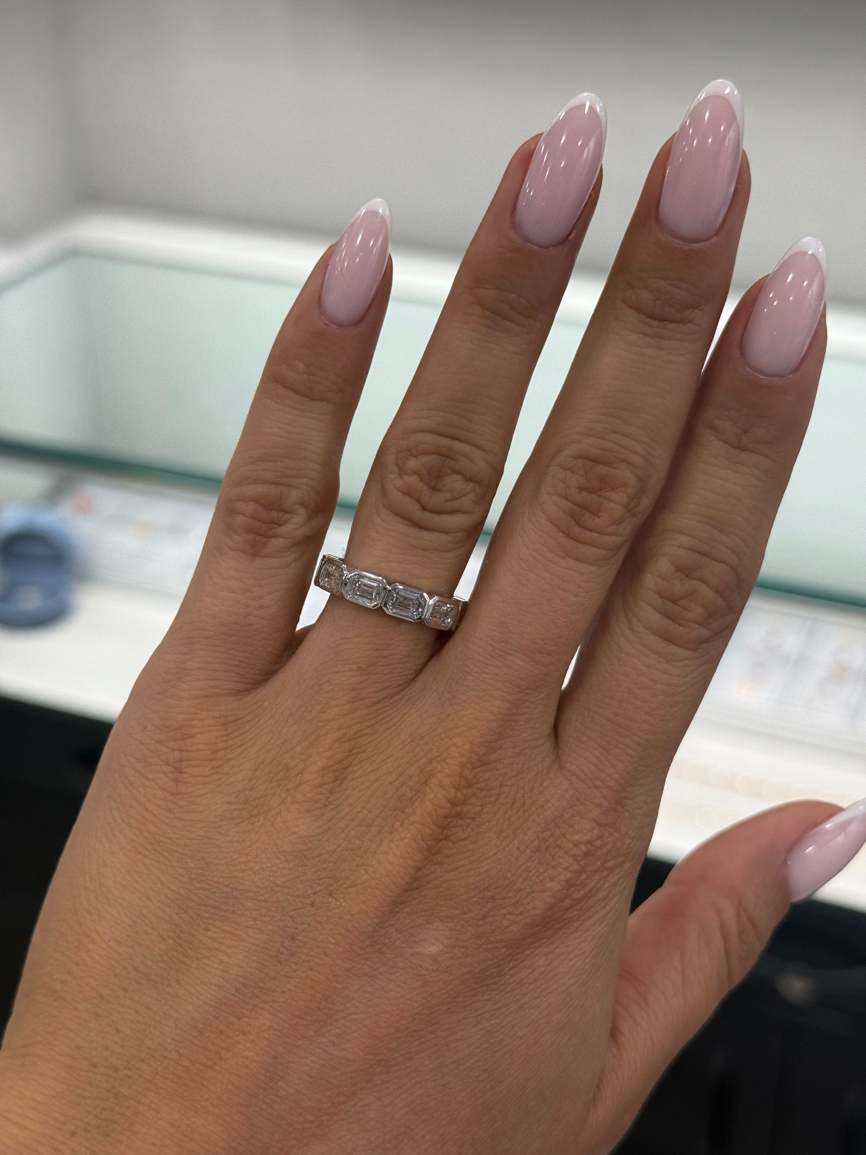 Bezeled East to West Lab Emerald Cut Band