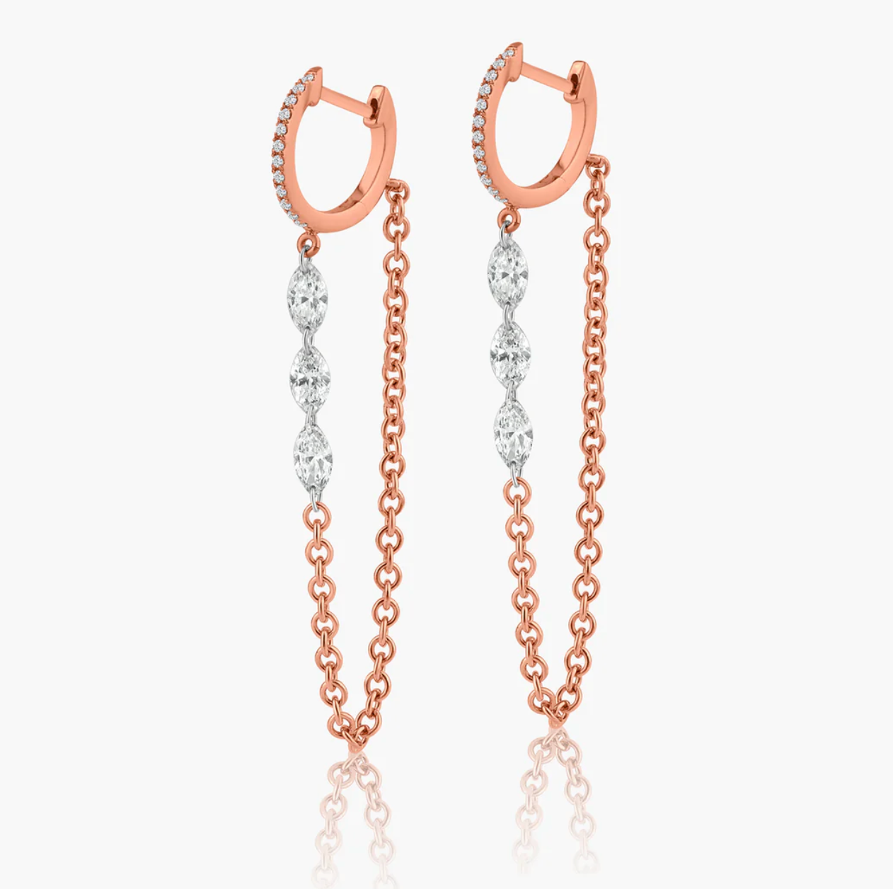 Floating Marquise Diamond Chained Huggie