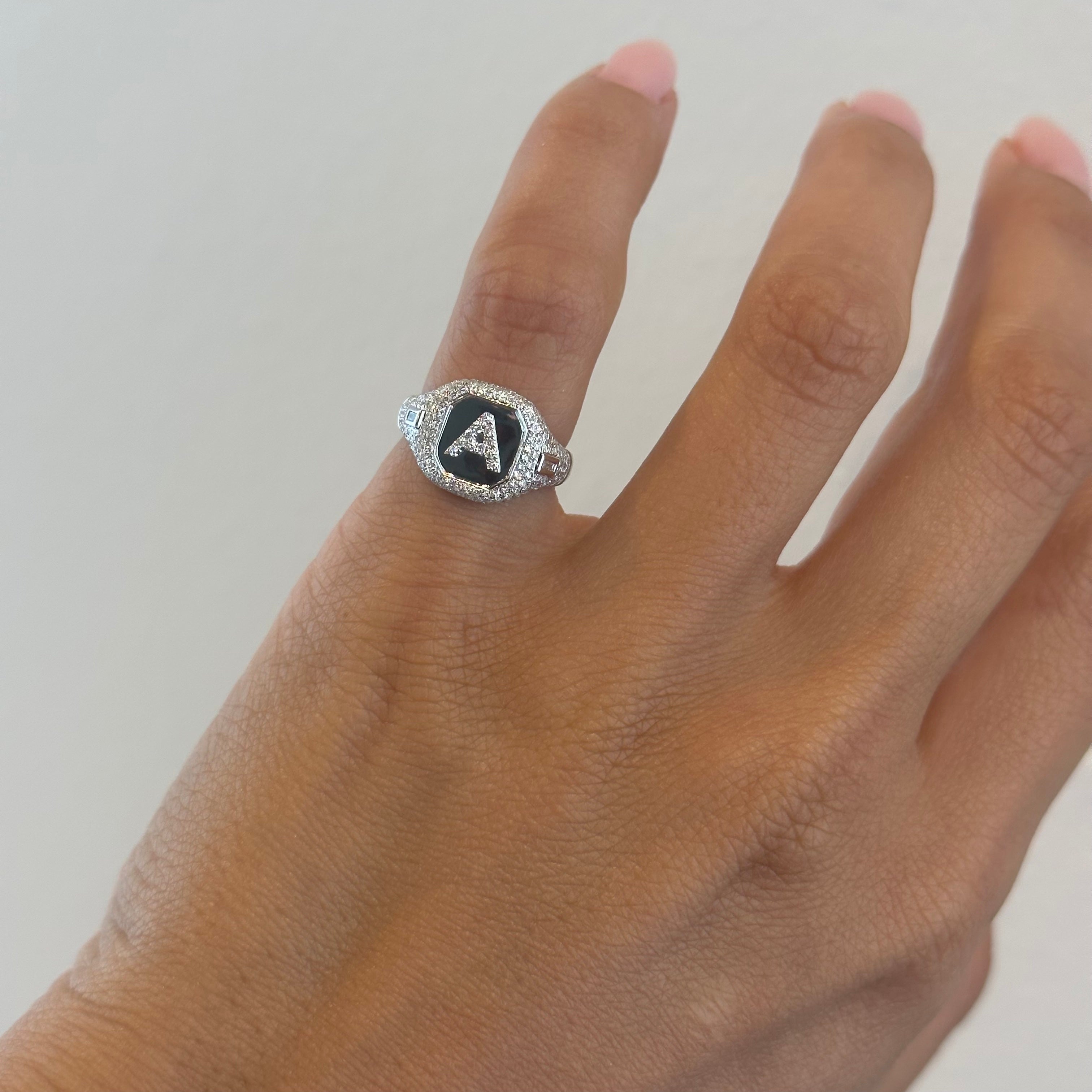 Pavé Initial Signet Ring