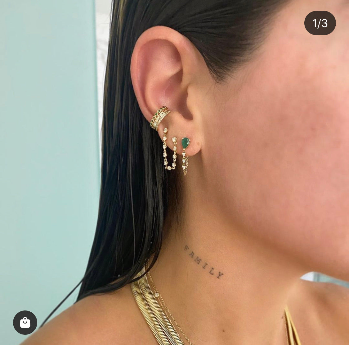 Pear Gemstone + Diamond Drop Chain Studs