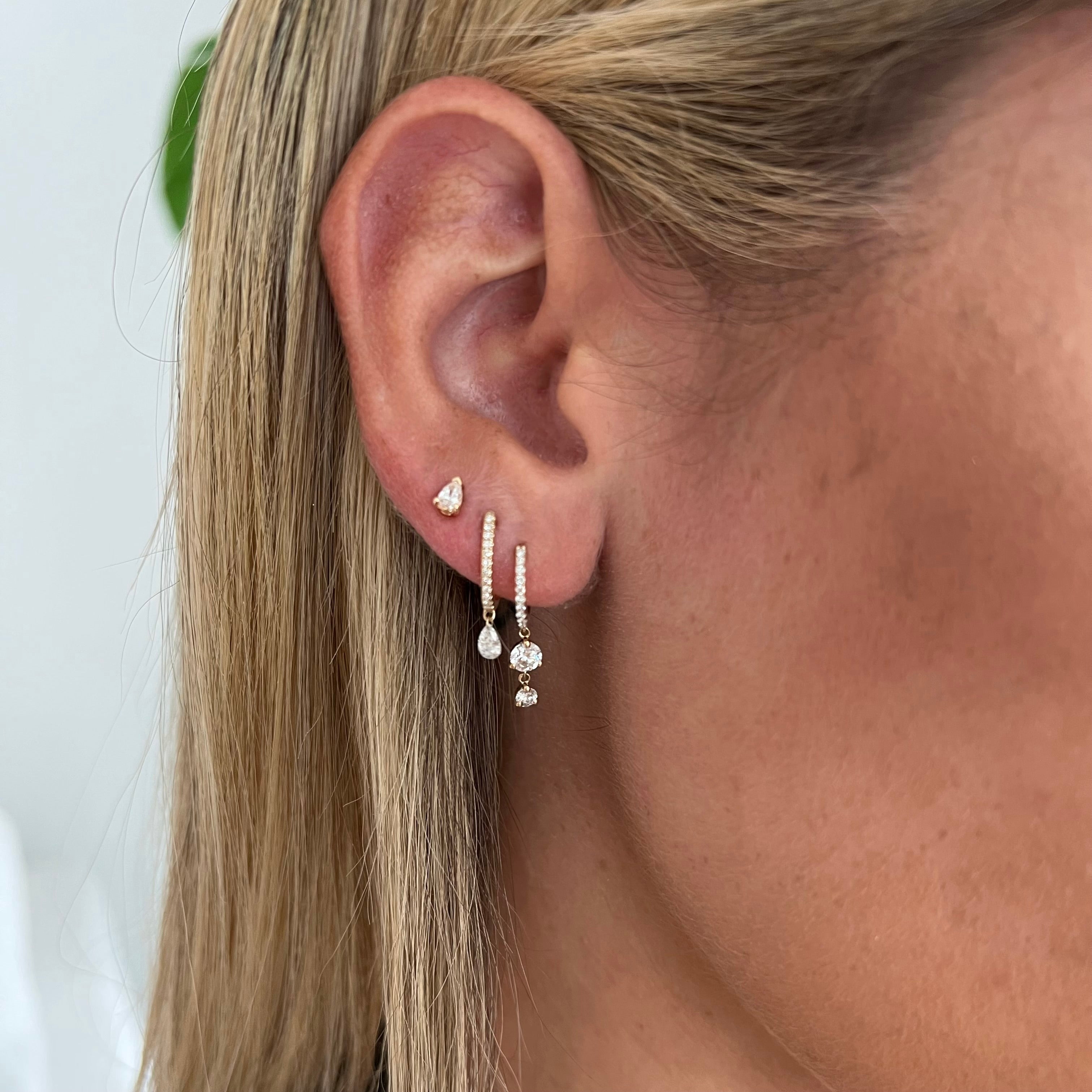 Double Drop Diamond Huggie