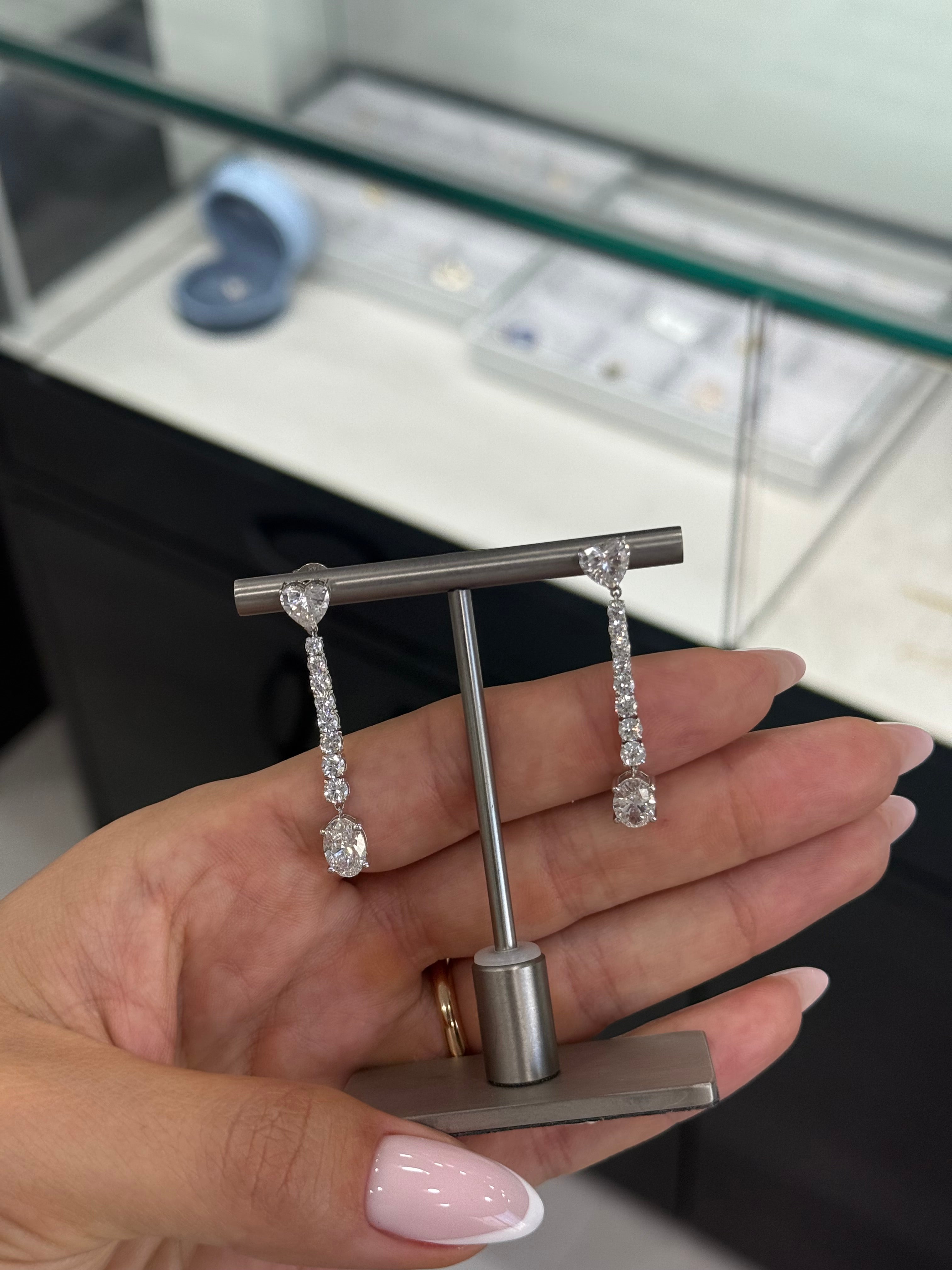 Heart to Oval Drop Studs