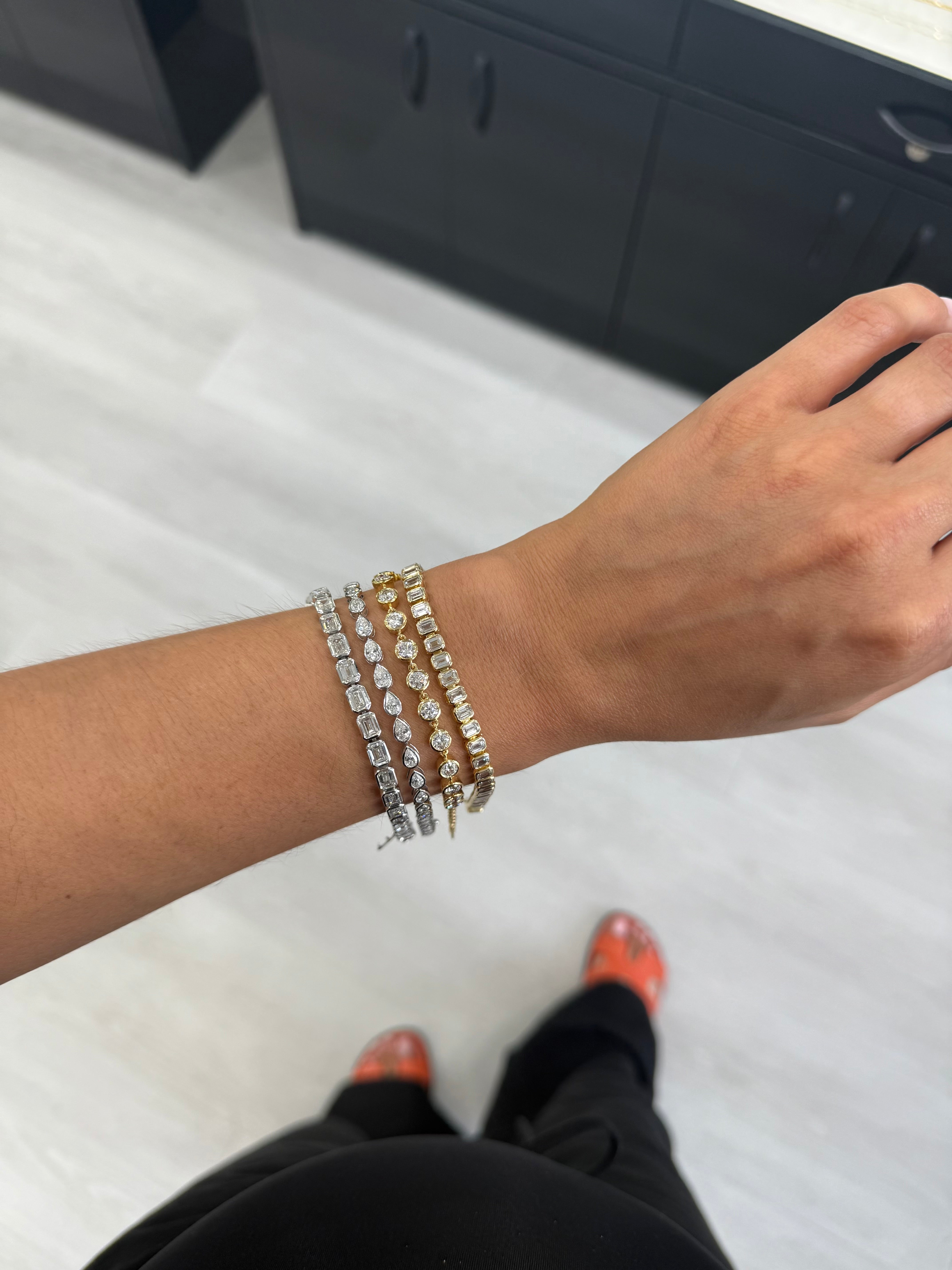 Bezeled East to West Emerald Cut Lab Tennis Bracelet