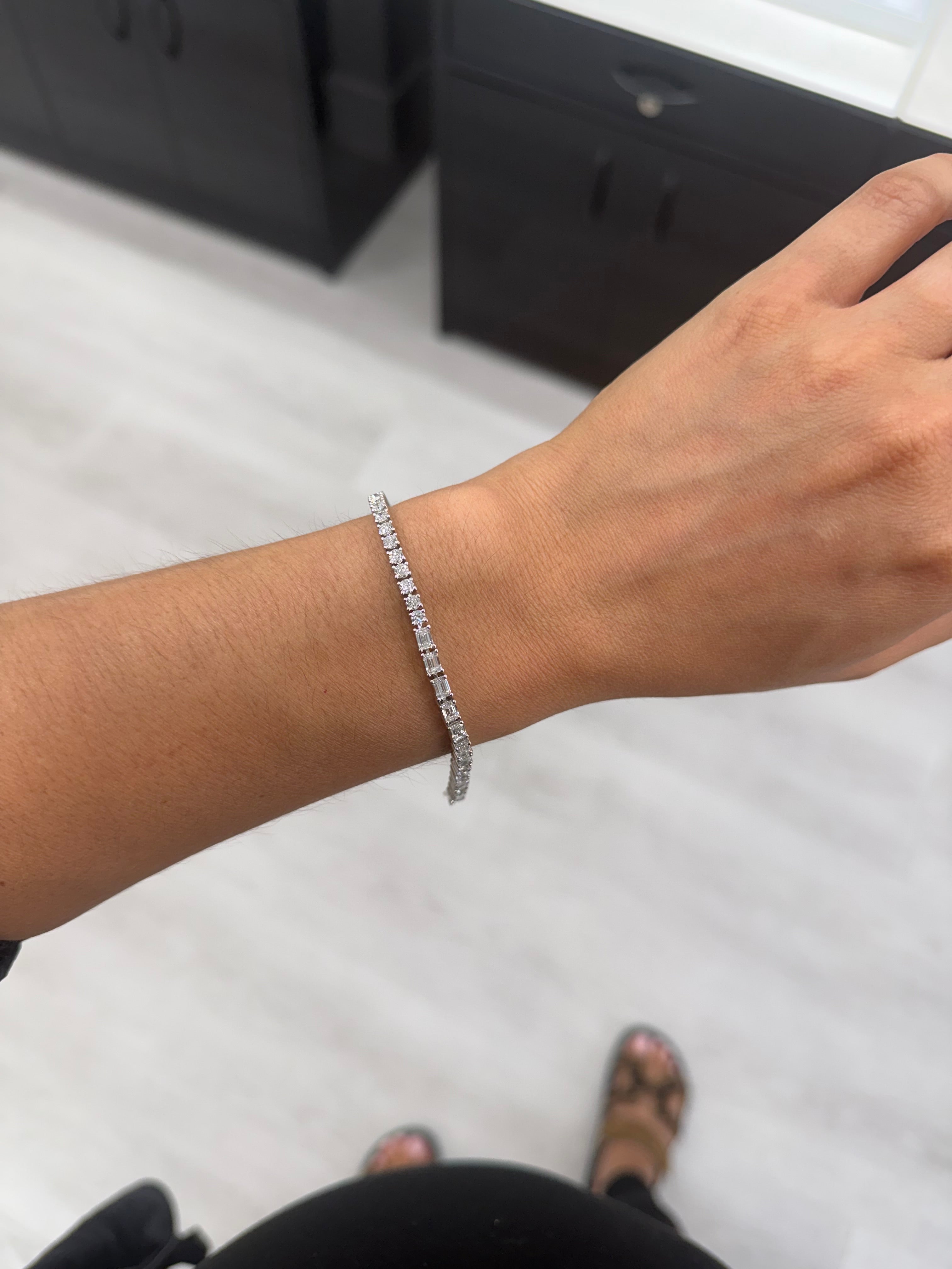 Half Round and Half Emerald Cut Lab Tennis Bracelet