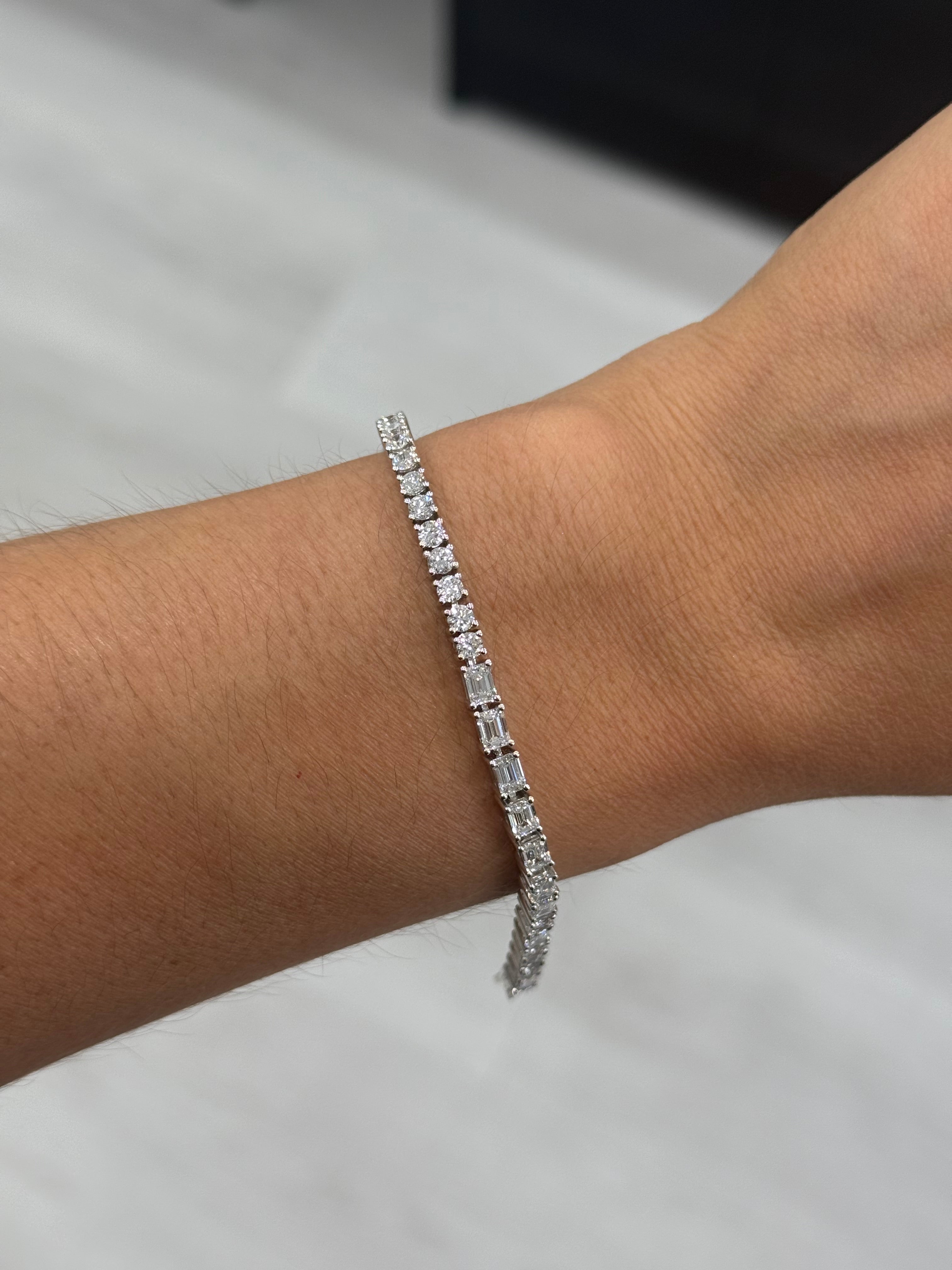 Half Round and Half Emerald Cut Lab Tennis Bracelet