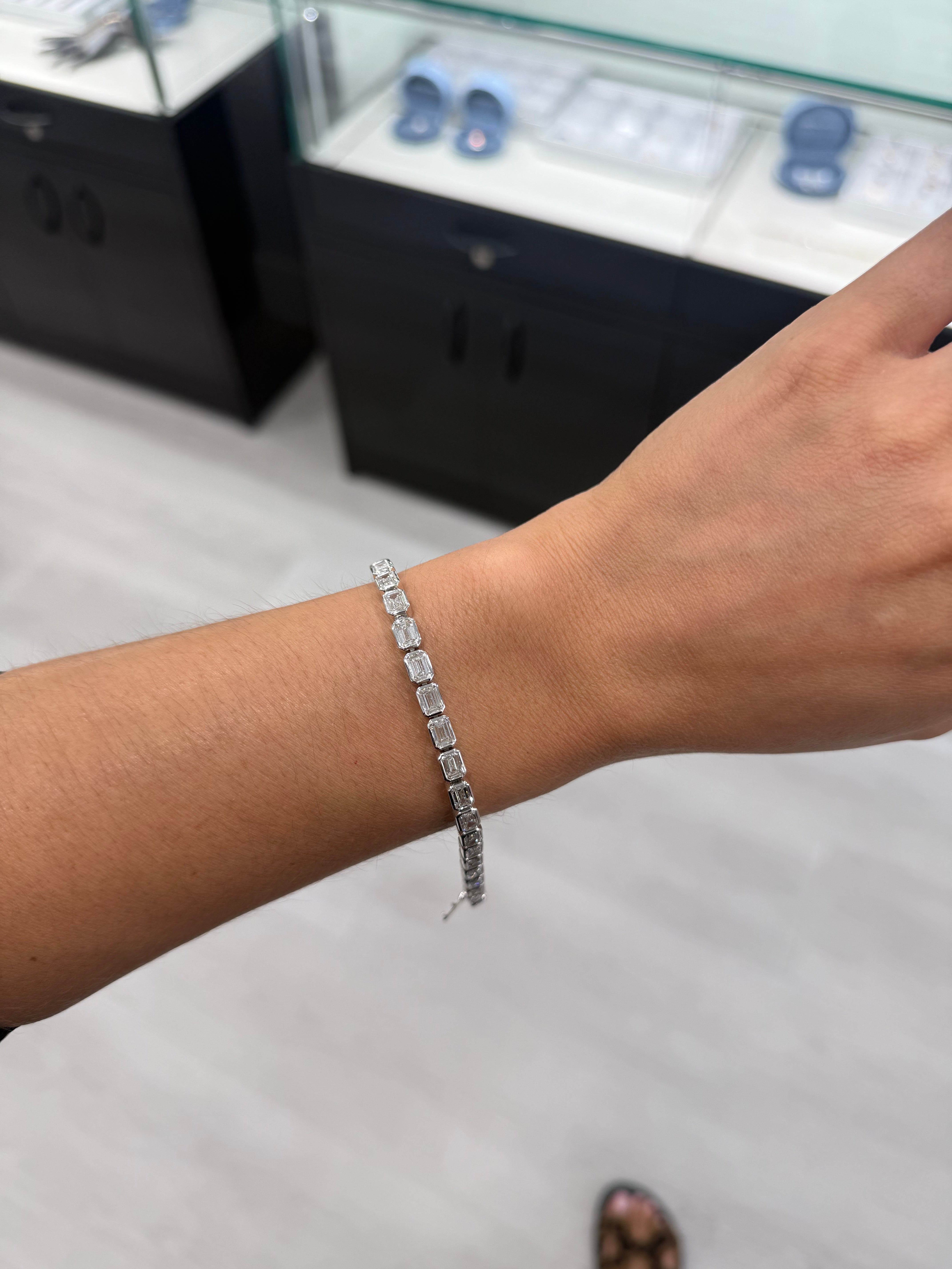 Bezeled East to West Emerald Cut Lab Tennis Bracelet