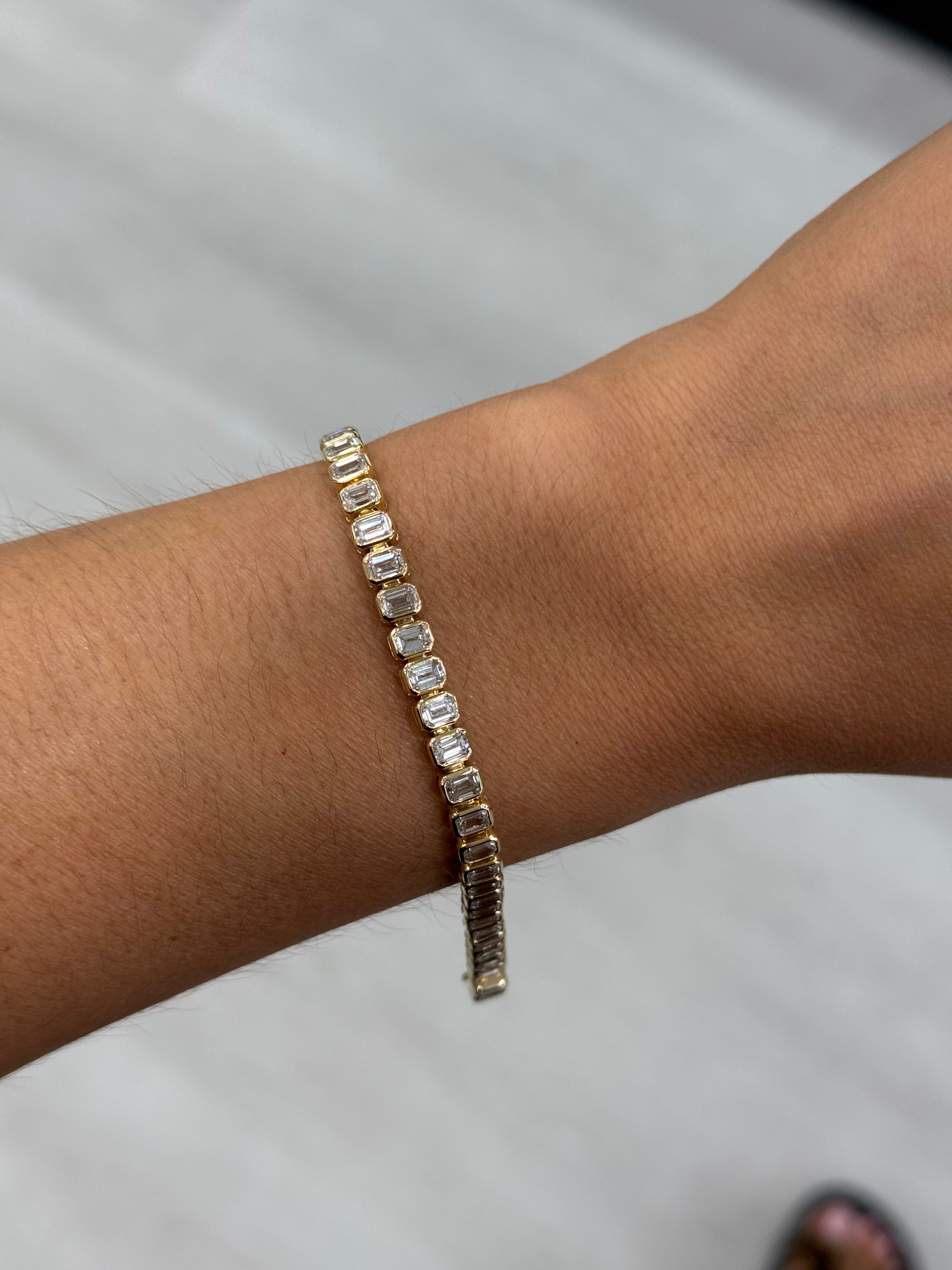 Bezeled Emerald Cut Lab Tennis Bracelet