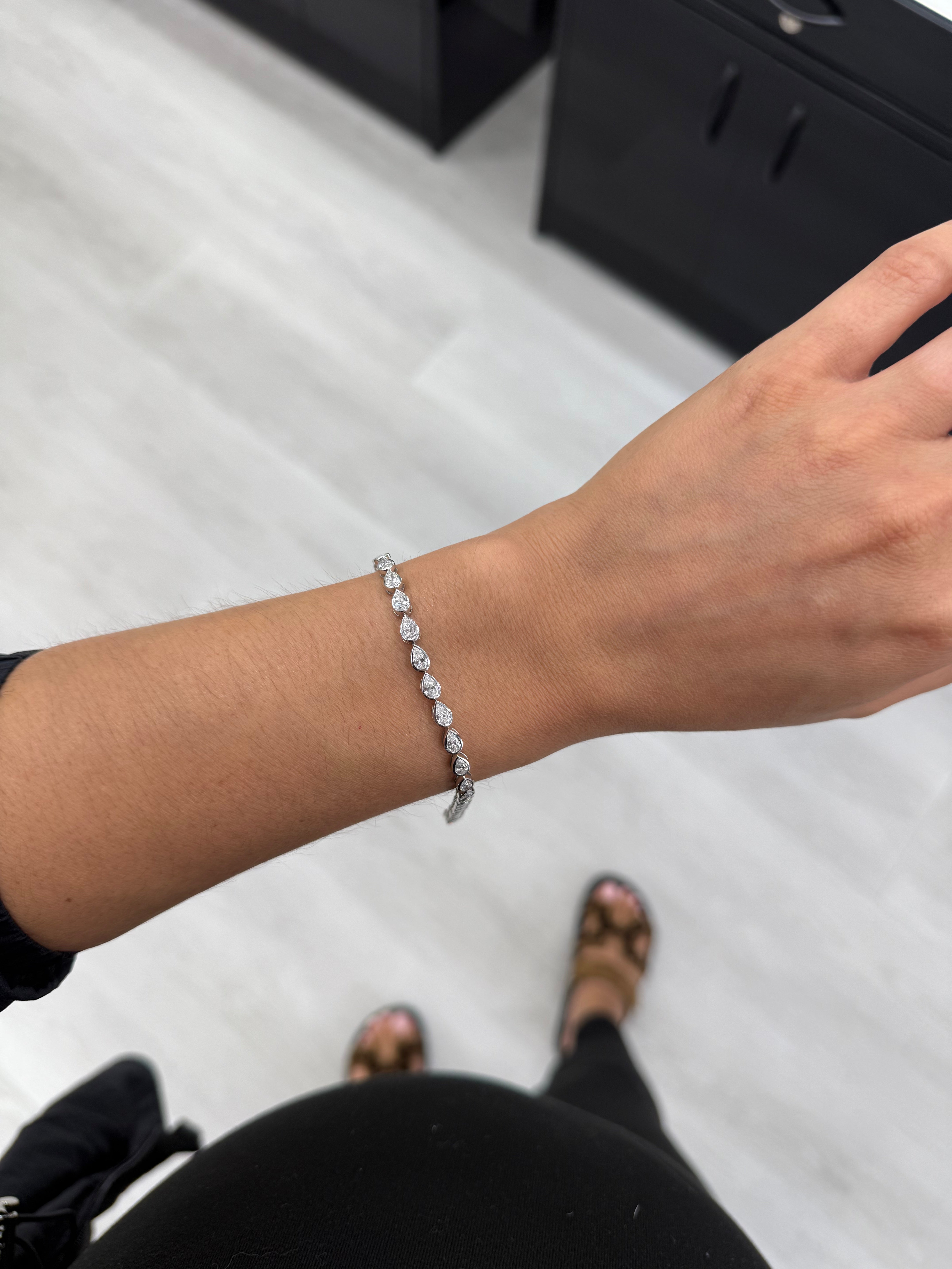 Bezeled East to West Pear Lab Tennis Bracelet