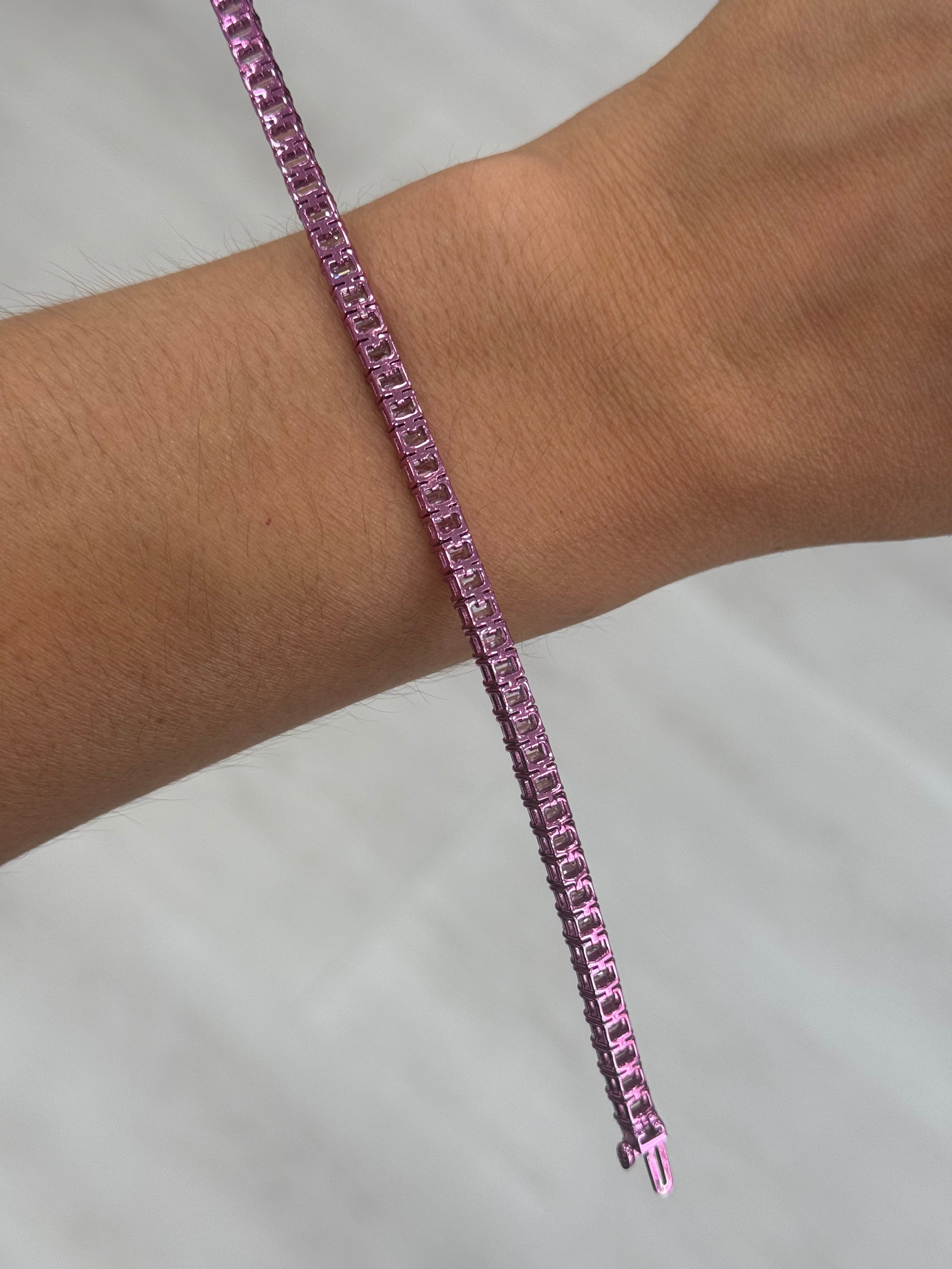 Electric Pink Rhodium Lab Tennis Bracelet