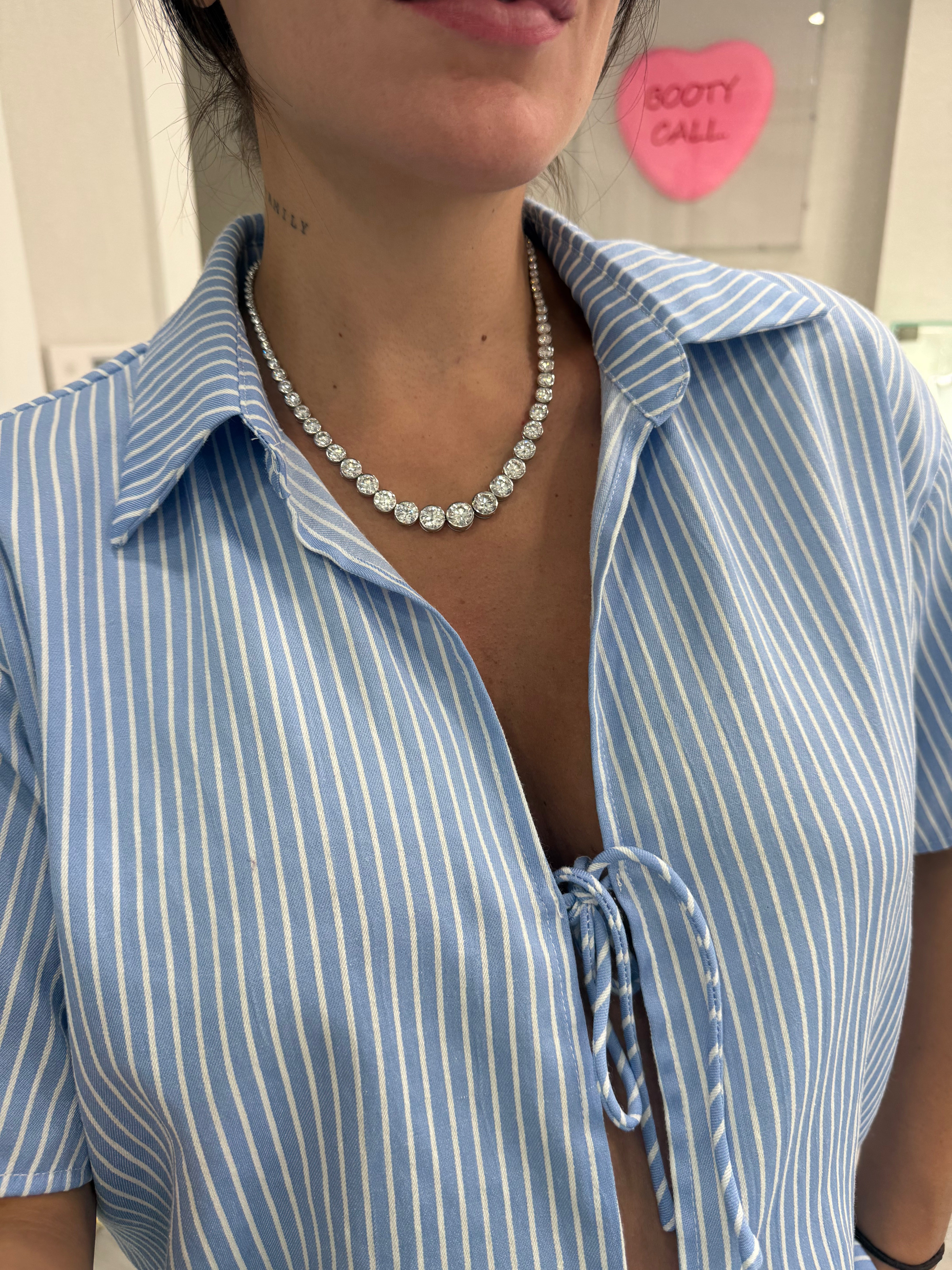 Lab Bezeled Riviera Tennis Necklace