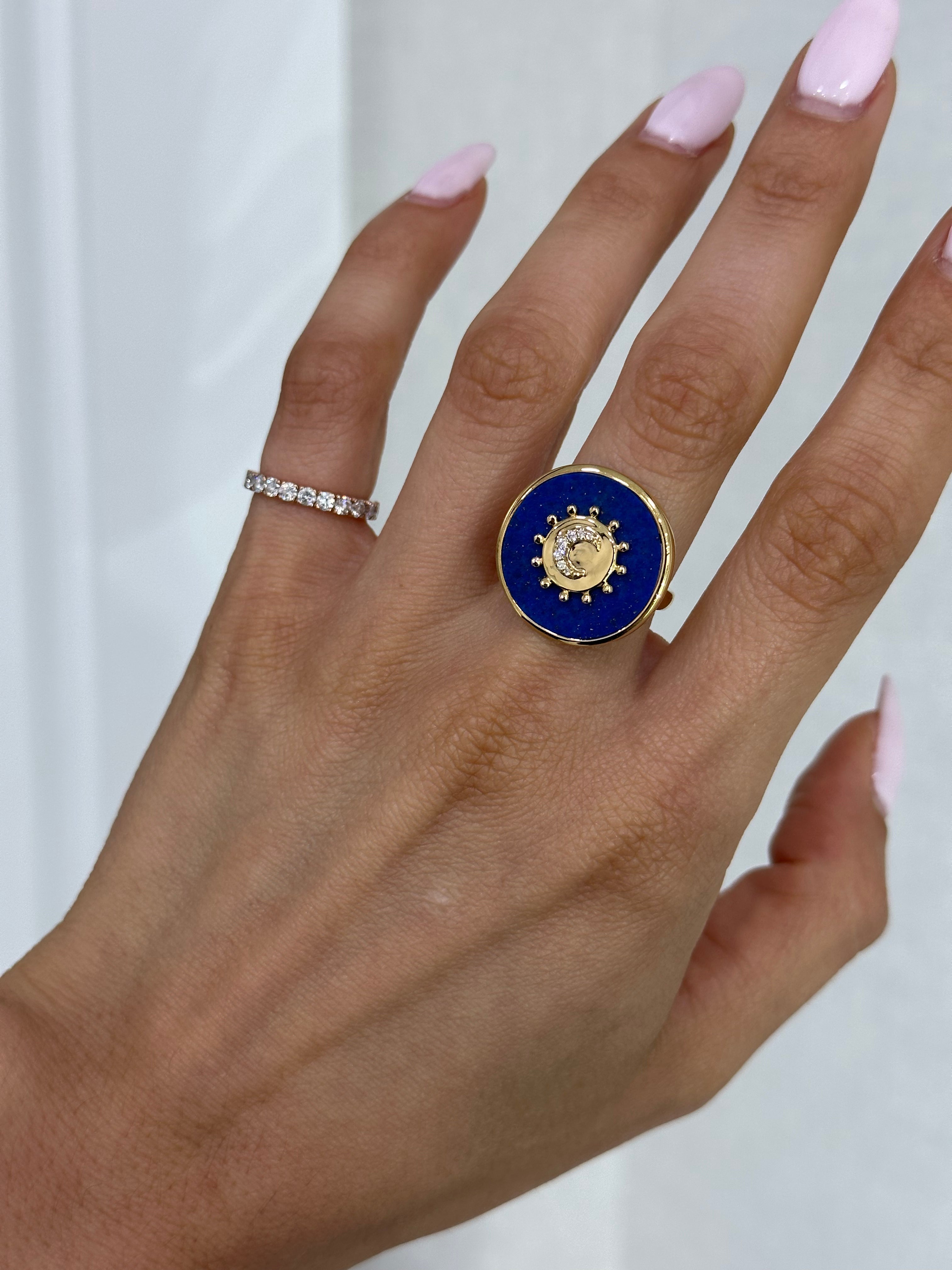 18k Moon Lapis Diamond Ring