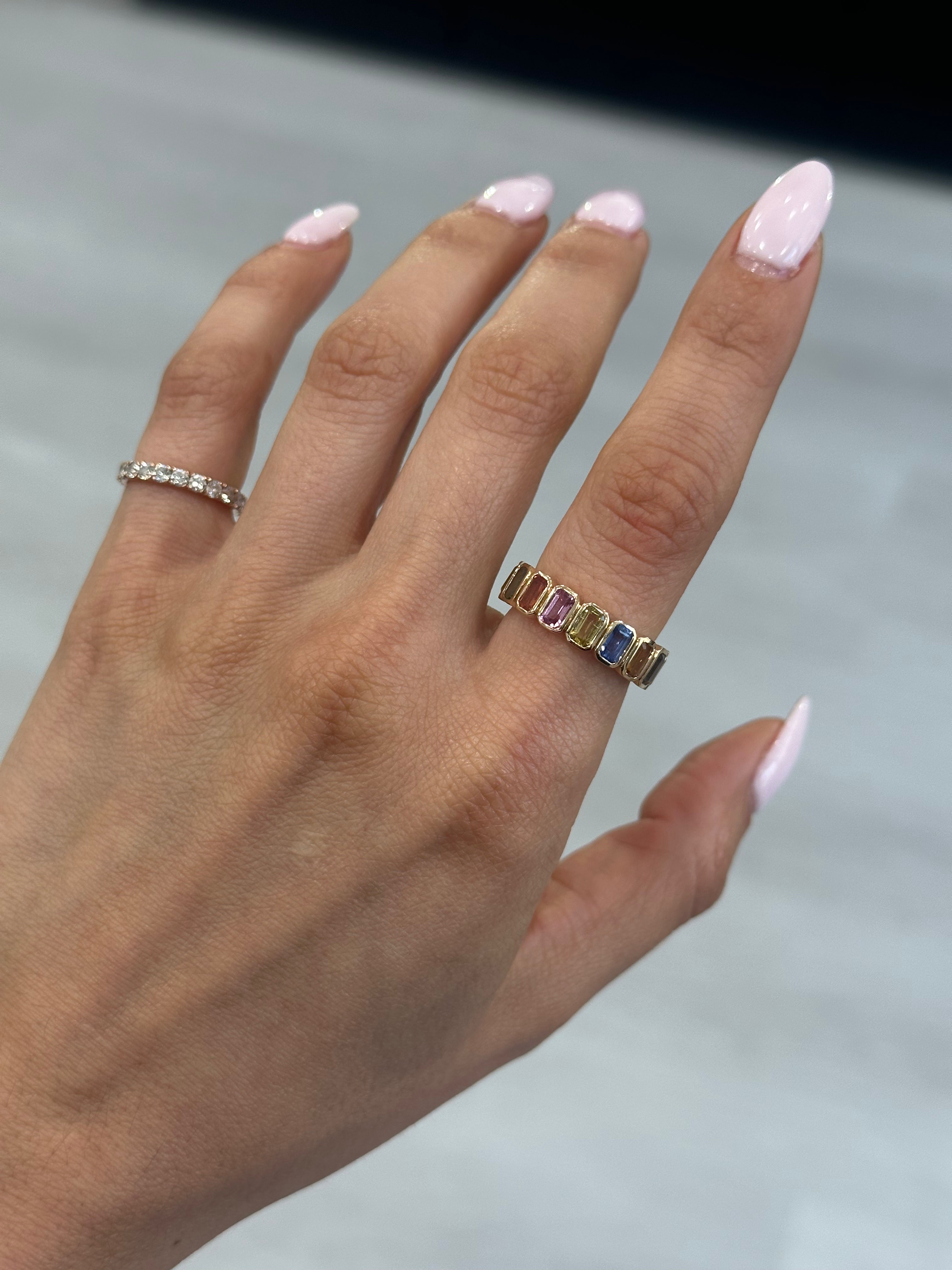 Bezeled Emerald Cut MC Sapphires Eternity