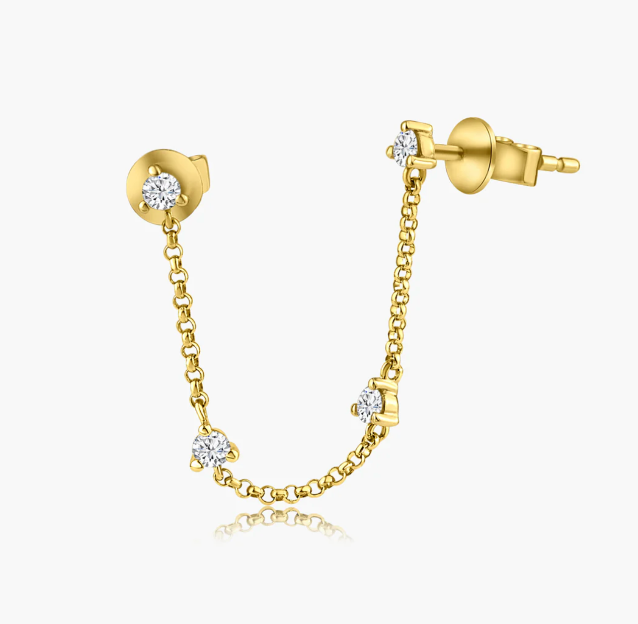 3 Prong Four Diamond Chained Stud