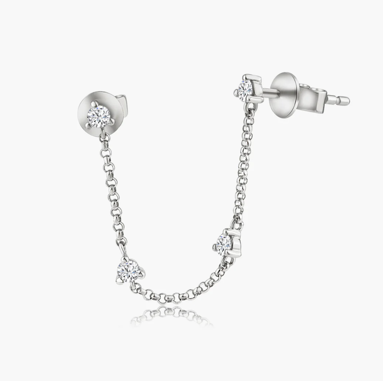 3 Prong Four Diamond Chained Stud