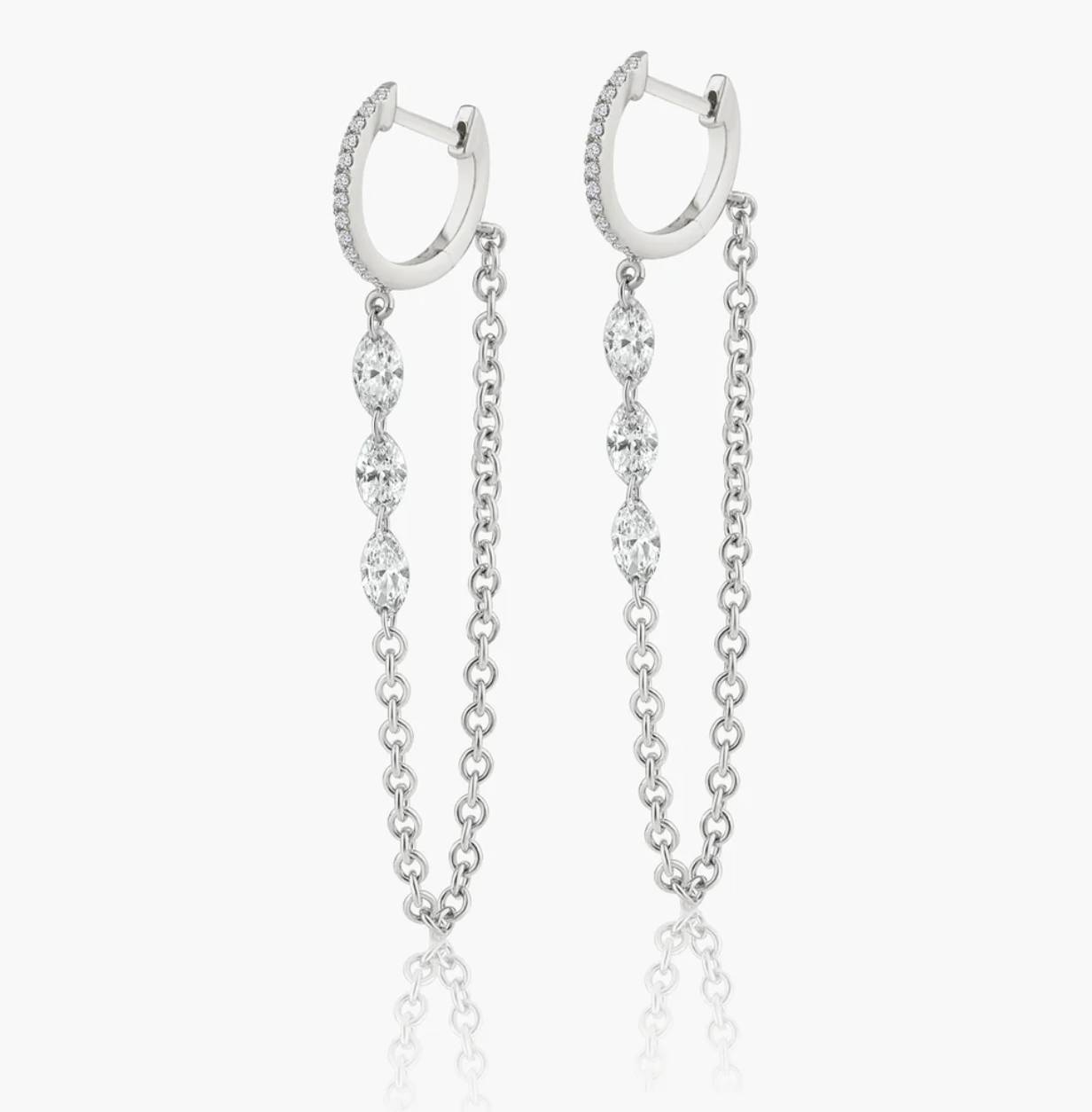 Floating Marquise Diamond Chained Huggie