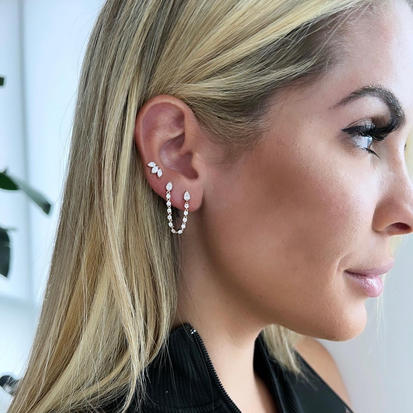 Triple Slant Marquise Stud