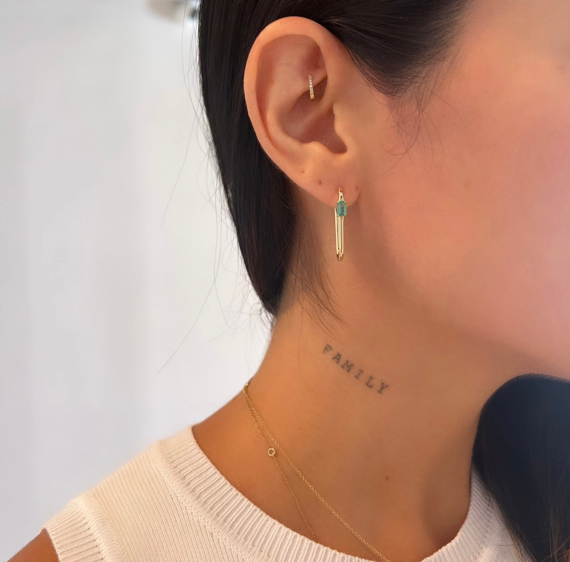 Emerald Accented Rectangle Hoop Earring