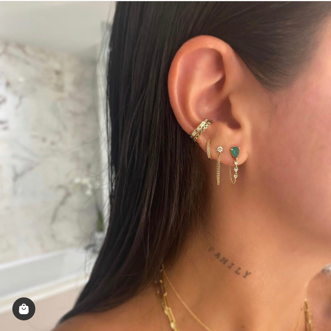 Pear Gemstone + Diamond  Drop Chain Studs